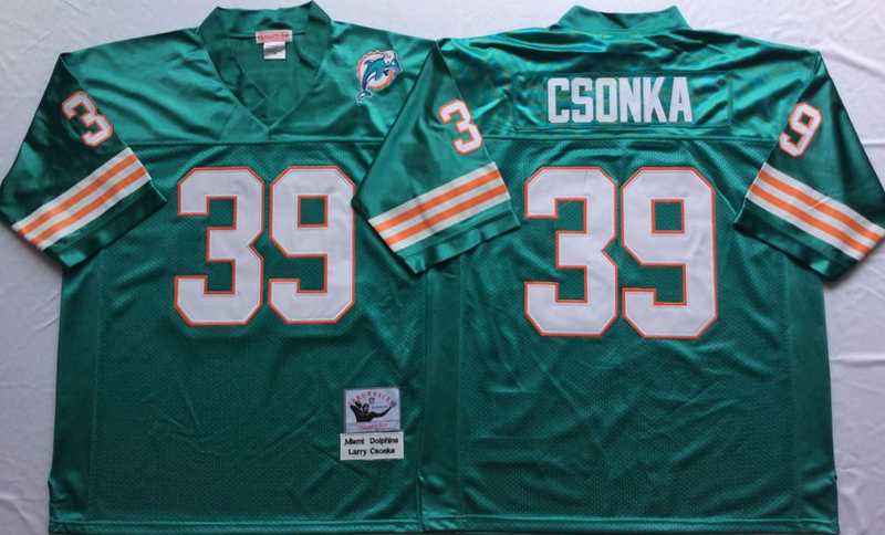Dolphins 39 Larry Csonka Aqua M&N Throwback Jersey